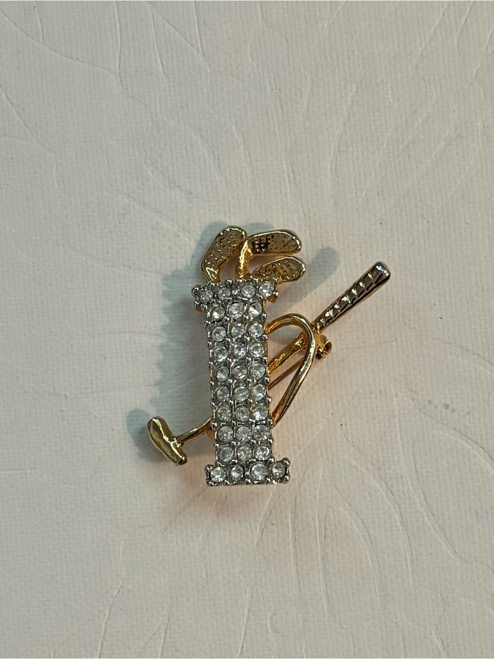Gold and Crystal Golf Bag Brooch Pin - Women's Jewelry